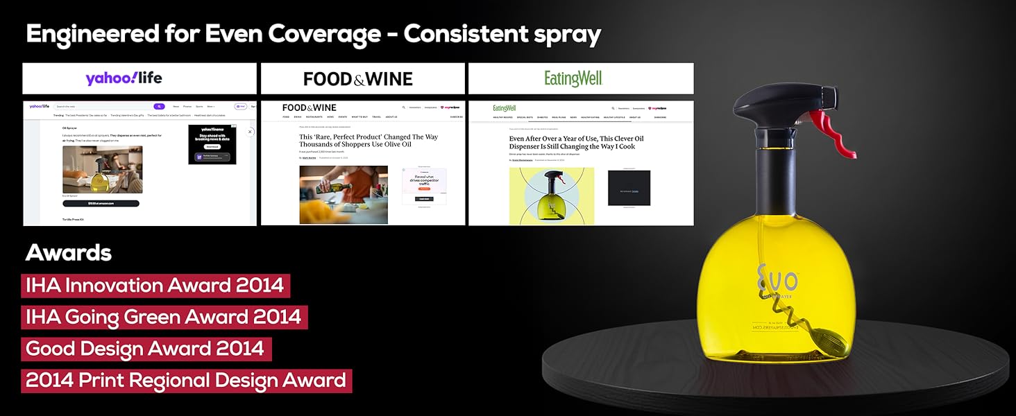 Evo Original Oil Sprayer, Non-Aerosol for Olive Oil, Cooking Oils, and Vinegars