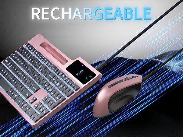 Wireless Keyboard Mouse Combo, Full Size Ergonomic Keyboard