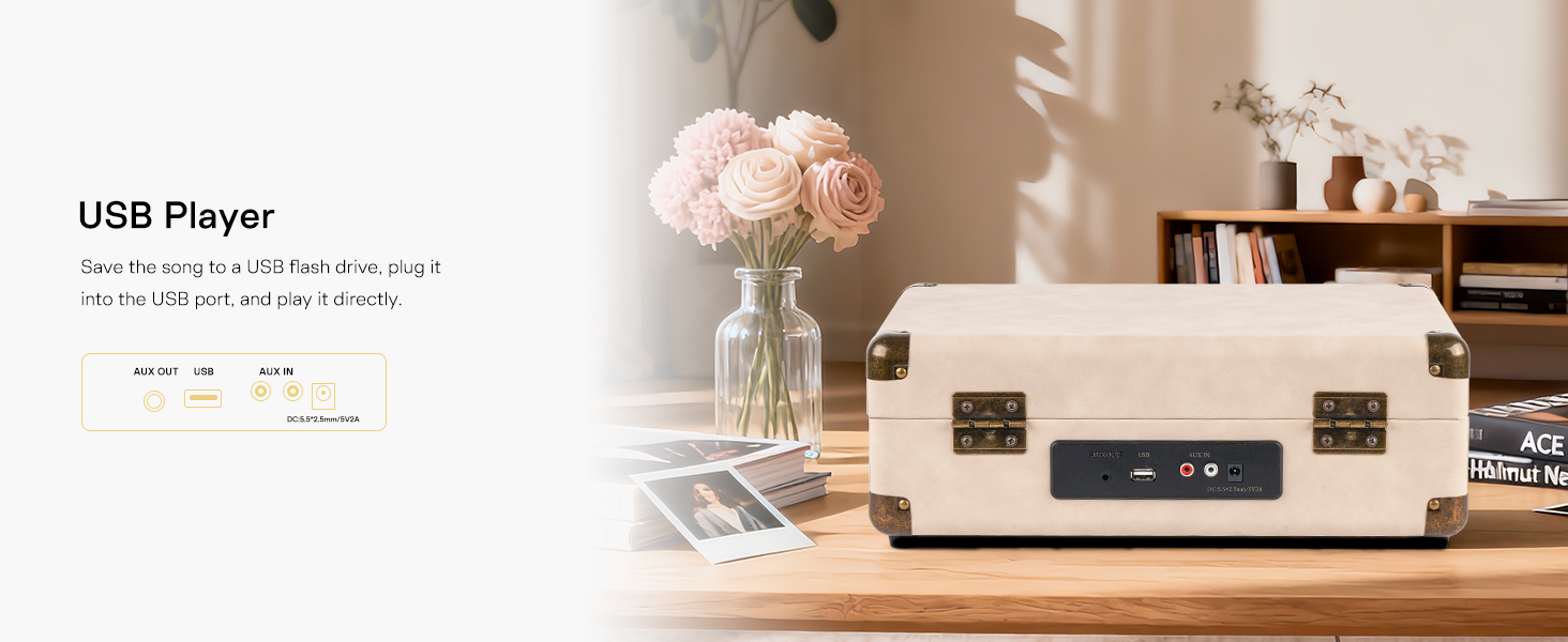 Portable Bluetooth Record Player with USB Playback Rechargeable Battery