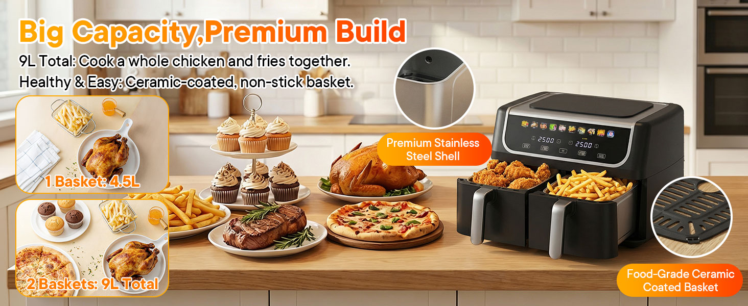 NEWBULIG 9L Dual Zone Air Fryer