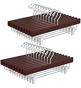 BAGAIL 20 Pack Wooden Pants Hangers with Adjustable Clips, 360°Swivel Hook Space Saving Skirt Hol...