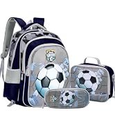 Bigmeta Soccer Kids Backpack Set for Boys - 3D Pattern Bookbag &amp; Lunch Box &amp; Pencil Case for Pres...