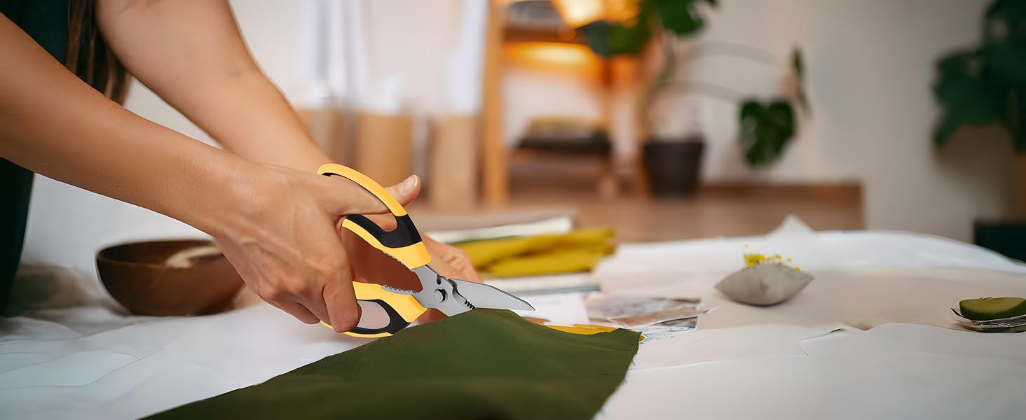 Sharp utility heavy duty scissors blades efficiently cut through thick fabric and more