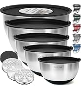 Priority Chef Stainless Steel Mixing Bowls with Lids Set, 3 Grater Attachments, Airtight Lids, No...