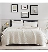 palassio Ivory Cotton Quilt King Size Bedding Sets with Pillow Shams, Cream Lightweight Bedspread...