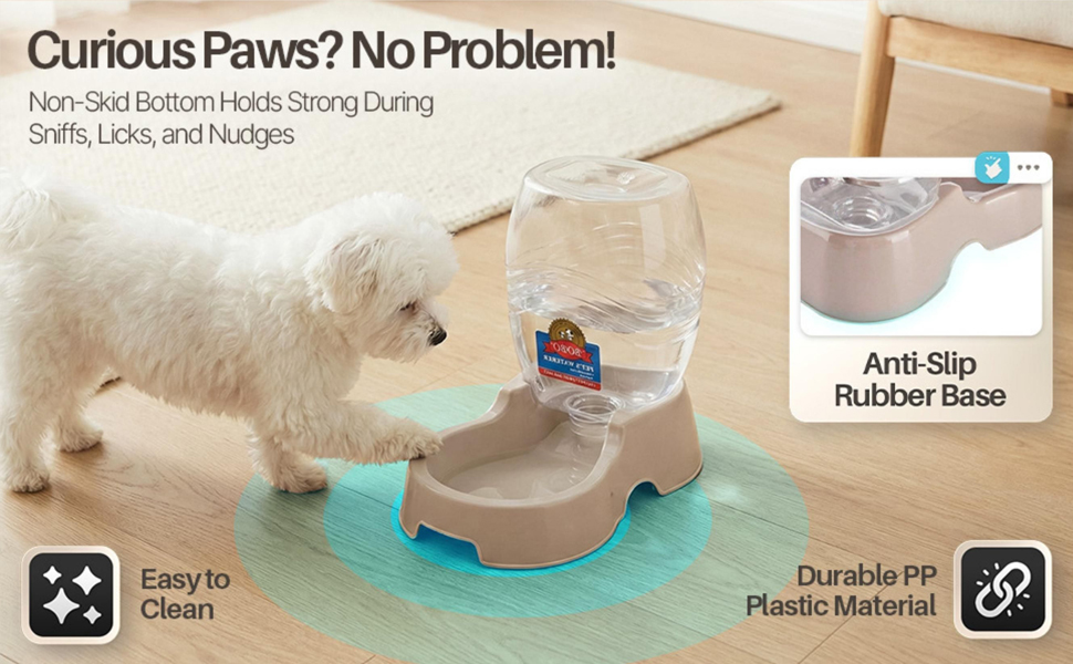 Close-up of anti-slip base and removable parts for auto water for cats and cat waterer gravity use.