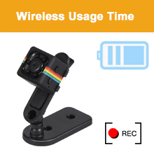 Wireless device usage diagram showing camera mount with battery indicator and connection symbol.