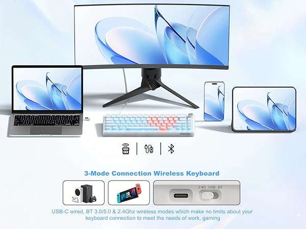 Wireless Mechanical Keyboard, 60% Percent Creamy Keyboard