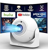 Mini Portable Outdoor Projector: Bluetooth, 4K-compatible, auto keystone correction. Sleek white ...