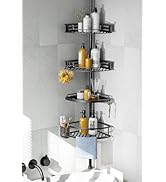 HAMITOR Corner Shower Caddy Tension Pole: Quick Installation 4-Tier Rustproof Bathroom Organizer ...