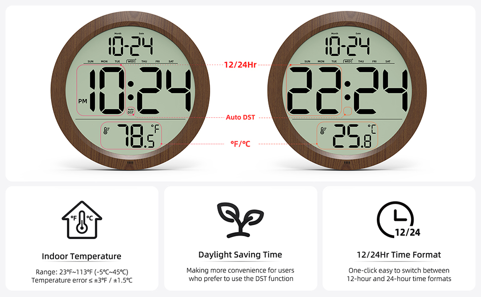 INDOOR TEMPERATURE | AUTO DST | 12/24Hr