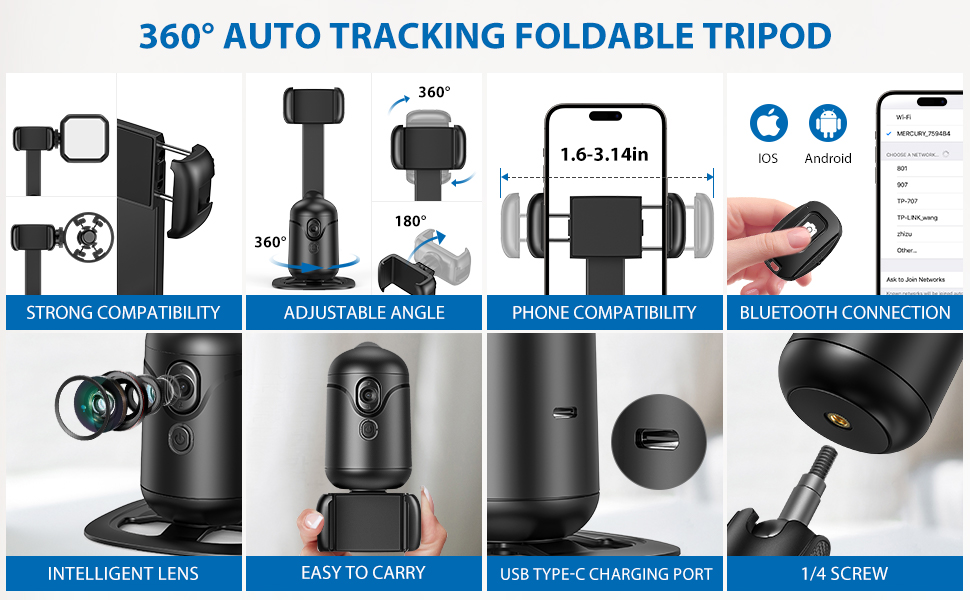 Auto Face Tracking Tripod, AI Phone Gimbal Stabilizer