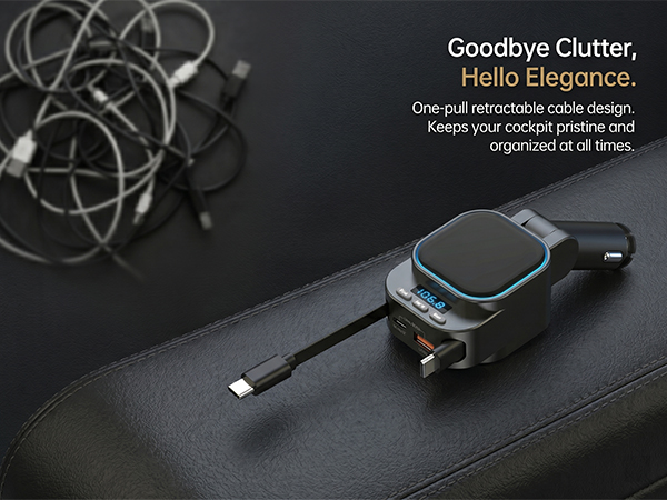 retractable car charger type c iphone cable auto rewind cigarette lighter usb adapter