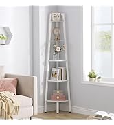 Hoctieon Corner Shelf, 5-Tier Corner Bookshelf, Rustic Ladder Shelf, Industrial Display Stand for...