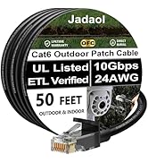 Cat6 Outdoor Ethernet Cable 50ft, 24AWG 10Gbps Support Cat8/7 Network, Pure Copper, Direct Burial...