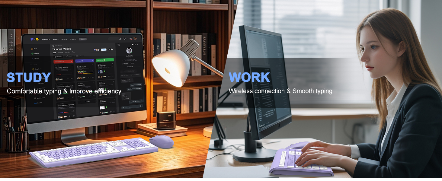 Wireless Keyboard and Mouse Combo, Full Size Silent Ergonomic Keyboard Mouse