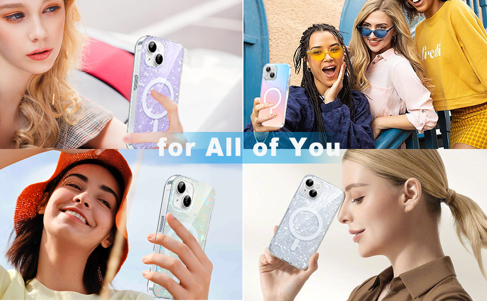 iphone 15 magsafe women girl case bling opal pearly shiny with 1 iPhone 15 screen protector