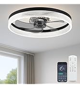 Fszdorj 20‘’ Ceiling Fan with Light, Upgraded Low Profile Fan, Flush Mount Ceiling Fan, 6 Speeds,...