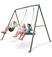 Trekassy 440lbs Swing Sets for Backyard - 2 Seat Outdoor Kids Playset with Saucer &amp; Belt Swing, H...