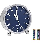 pxy 4 Inch Alarm Clocks for Bedrooms Battery Operated (Battery Include),Classic Silent Non Tickin...