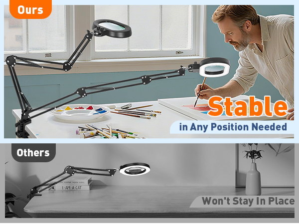 The magnifying lamp arm extend up to 35 inches magnifying glass with light hands free workbench lamp
