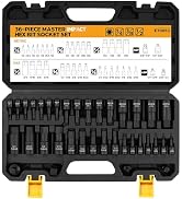 Hex Bit Impact Socket Set: 36-Piece with 4 Adapters, 1/4", 3/8", 1/2"Drive Master Allen Socket Se...