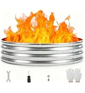 OLIXIS 60 Inch 5FT Round Fire Ring Pit, Outdoor Camp Firepit, Heavy Duty Galvanized Steel Foldabl...