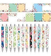 24 Pcs Flower Pens with Sticky Notes Set Floral Theme Office Gifts for Women Fancy Pretty Ballpoi...