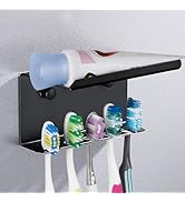 Wall Mounted Toothbrush Holder for Bathroom Shower, 5 Slots Aluminum Self-Adhesive Tooth Brush, T...