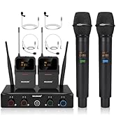 MELONARE 4-Channel Wireless Microphone System,UHF Cordless Mic Set w/ 4x10 Frequencies, 200ft, 2 ...