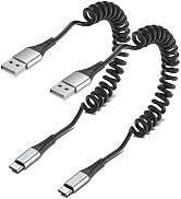 Coiled USB C Cable, 2 Pack USB to USB C Coiled Cable for Car Short USB C Retractable Cable for iP...