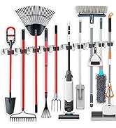IMILLET 2 Pack Broom Holder Wall Mount, Broom Holder Stainless Steel 5 Racks with 4 Hooks Broom O...