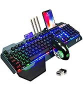 Wireless Gaming Keyboard and Mouse,Rainbow Backlit Rechargeable Keyboard Mouse with 3800mAh Batte...