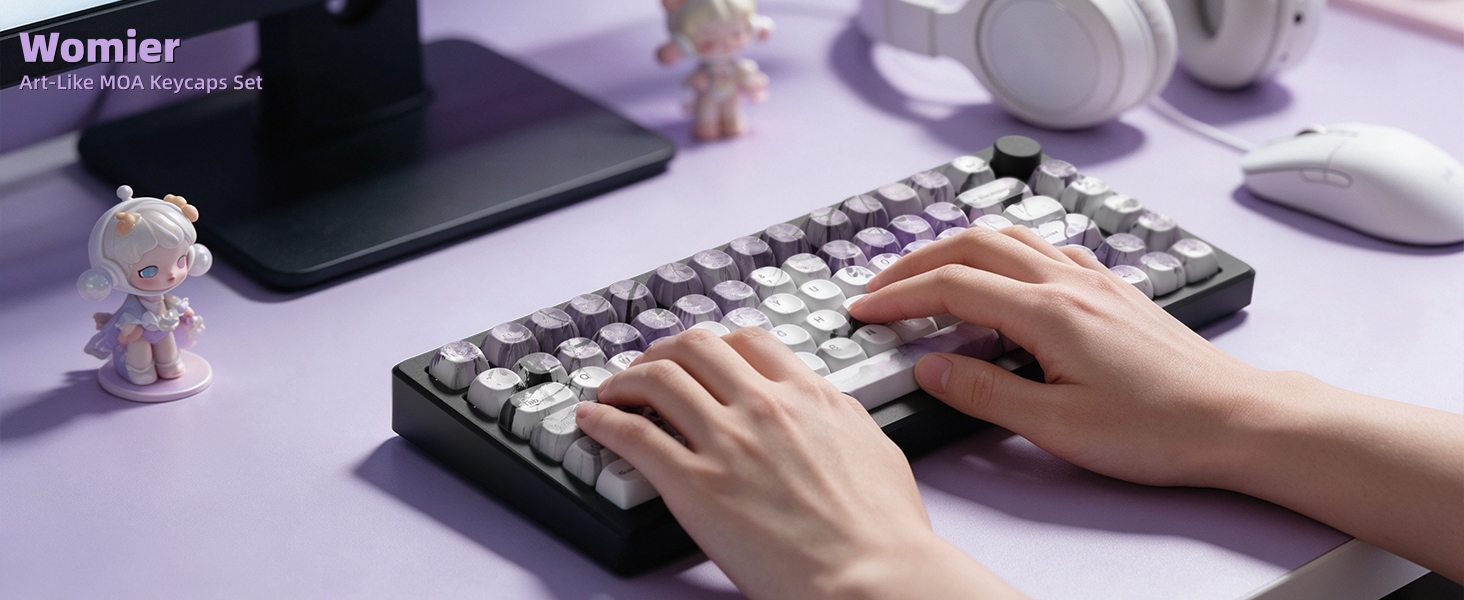 MOA Romantic Purple Keycaps, Custom PBT Keycaps Set Mechanical Keyboard Key Caps