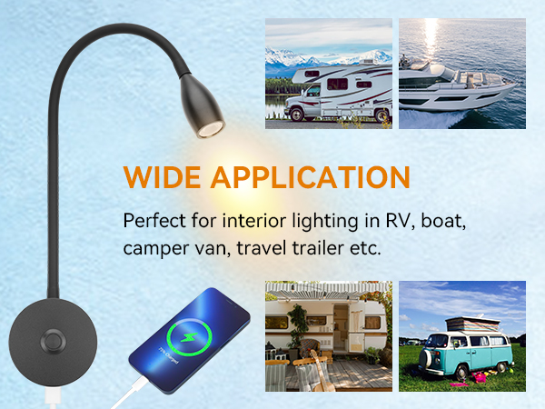 12V LED Reading Light RV Bedside Dimmable Reading Light