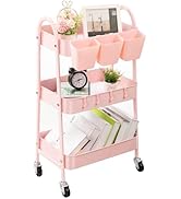 danpinera 3-Tier Rolling Cart, Metal Rolling Storage Cart with Lockable Wheels &amp; Hanging Cups &amp; H...