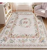 Joydeco Floral Bow Pink Rug for Bedroom, Washable 5x7 Area Rug for Girls Nursery Playroom, Ultra-...