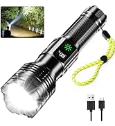 HSXMN Rechargeable Flashlights High Lumens, Powerful Flash Light with 5 Modes &amp; USB Cable, Zoomab...