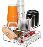 Beego Rotatable 6 Compartment Clear Acrylic Cup Dispenser - Coffee Station Cup and Lid Carousel C...