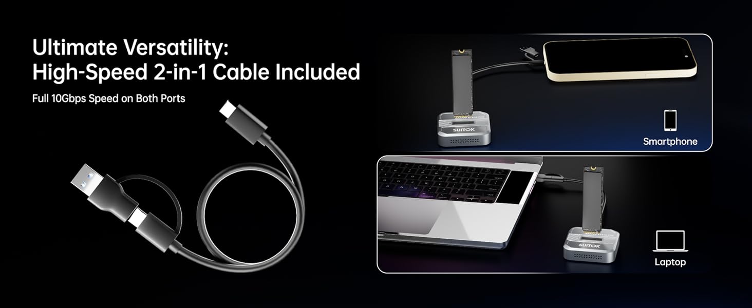 Tool-free NVMe reader external for quick drive swapping and easy data migration.