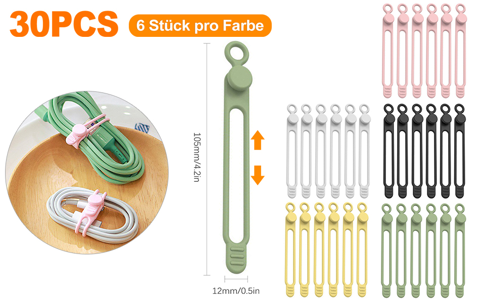 30Pcs Silicone Cable Ties