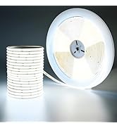 GOMING 24V 20M/65.6ft COB LED Strip Light Cool White 6000K 146W 9600LEDs 14000Lm Uniform Glow CRI...