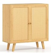 Giantex Buffet Cabinet with Storage, 2-Tier Bamboo Sideboard with PE Rattan Decorated Doors, Free...