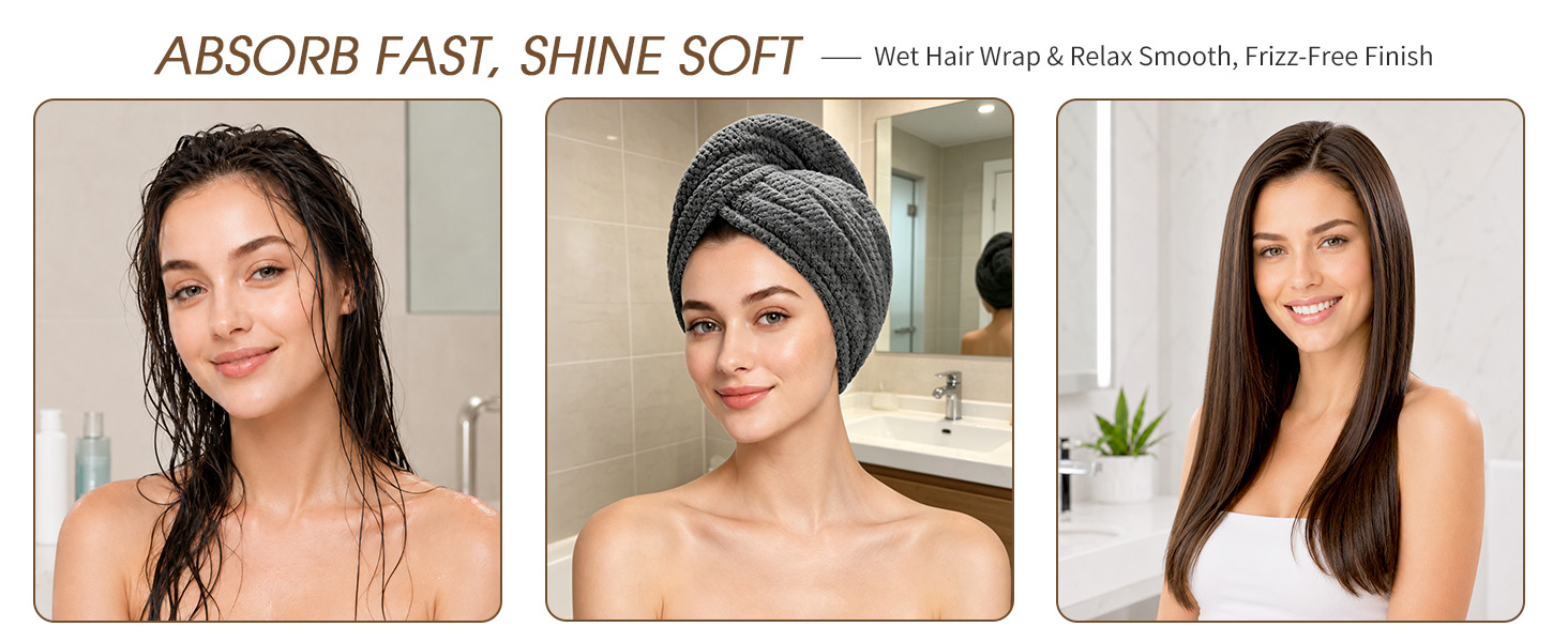 ABSORB FAST, SHINE SOFT Wet Hair Wrap &amp;amp; Relax Smooth, Frizz-Free Finish