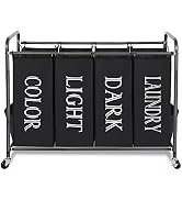STORAGE MANIAC Laundry Sorter, Laundry Divider with Side Pockets, Multi Laundry Separator Hamper ...
