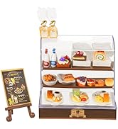 92 Pcs Miniature Bakery Case Cake Stand Cabinet with Mini Foods Set Miniature Food Cake Bread Des...