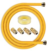 Kinchoix Gas Hose Connector Kit (1/2"-72in), Flexible Stainless Steel Gas Line for Stove, Dryer, ...