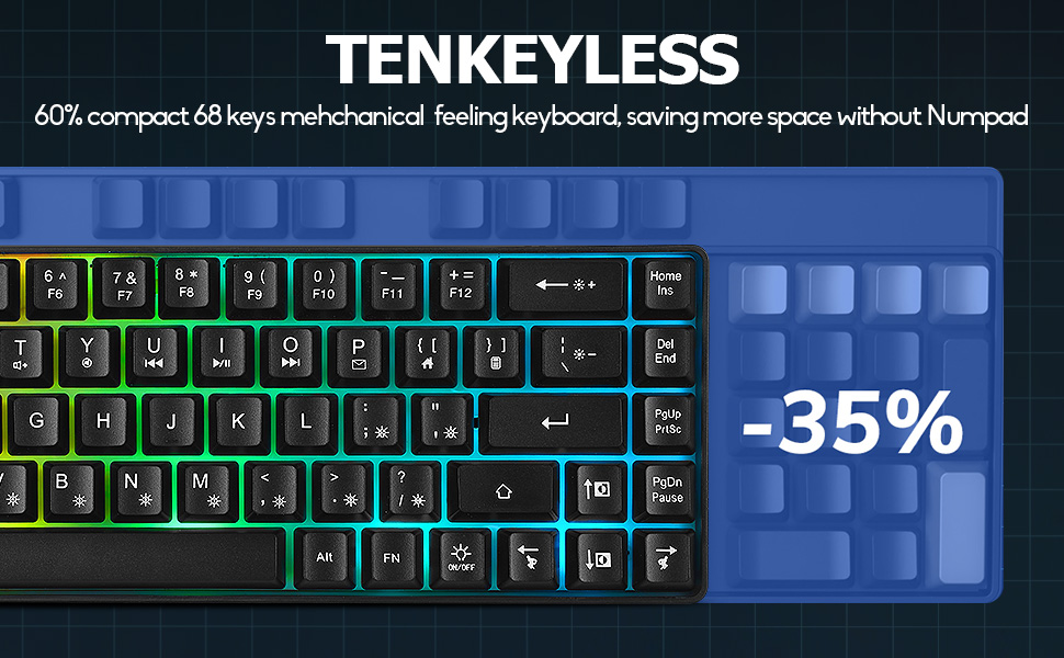 Wired Portable 60% Mechanical Gaming Keyboard,