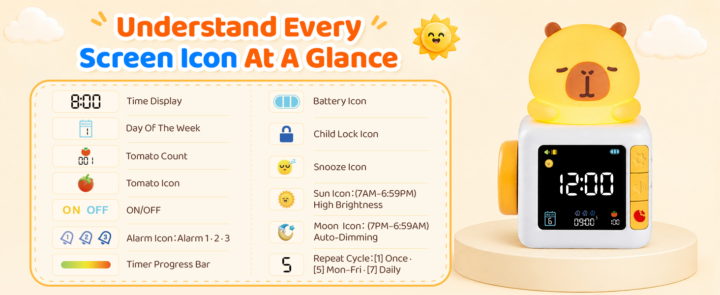 Capybara Kids Alarm Clock with Night Light 1464*600-3