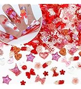 Briskbloom 320PCS Red Assorted 3D Nail Charms, New Year Valentine‘s Day Heart Bow Charms for Nail...